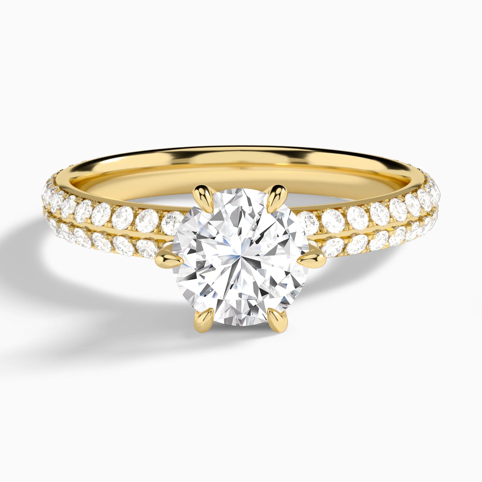 Round Hidden Halo Pavé Lab Diamond Engagement Ring In 18K Yellow Gold - Lucenjuri