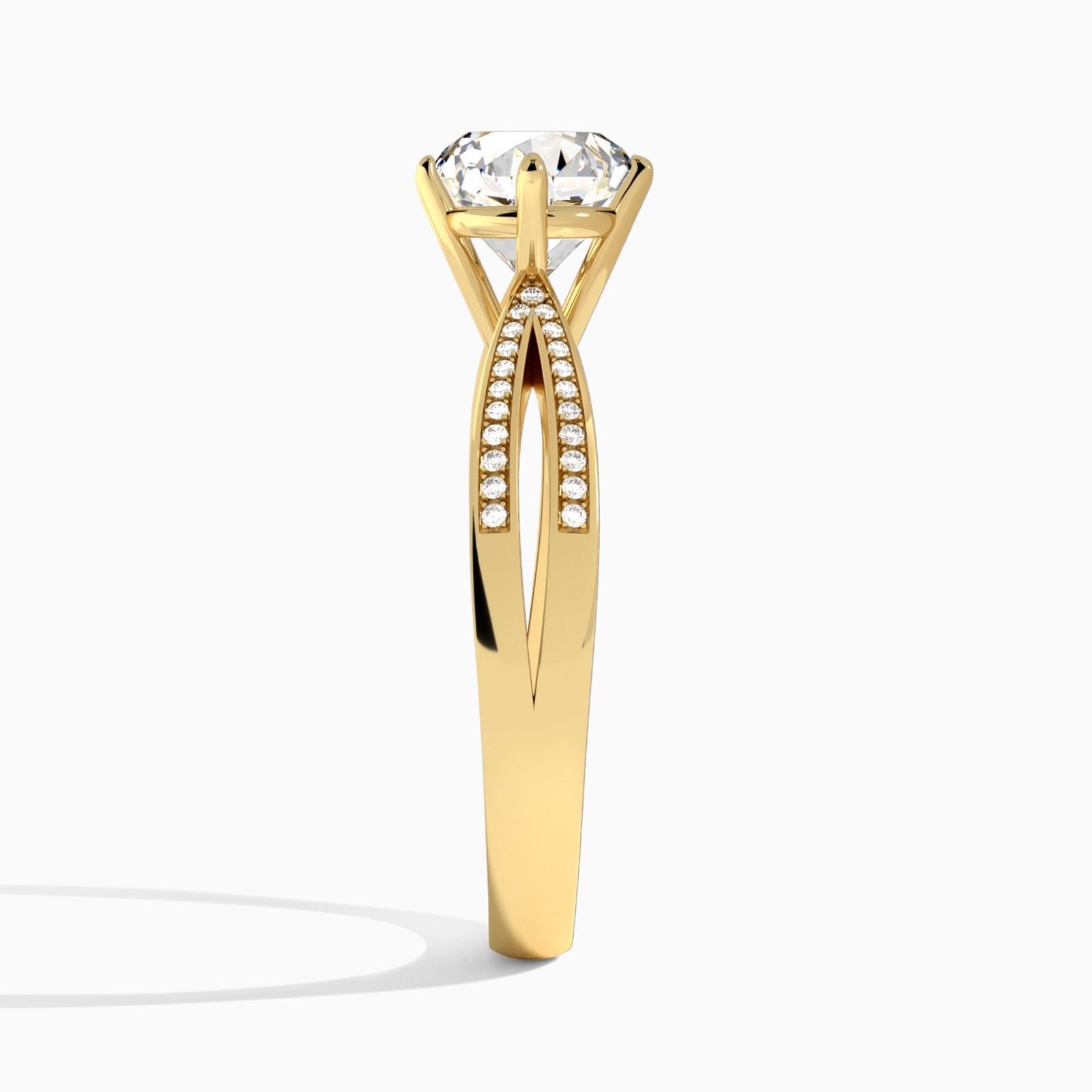 Round Darcy Lab Grown Diamond Engagement Ring In 14K Yellow Gold, Side View