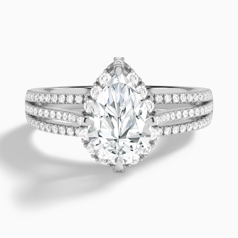 Pear Split Shank Halo Lab Grown Diamond Engagement Ring In Platinum - Lucenjuri