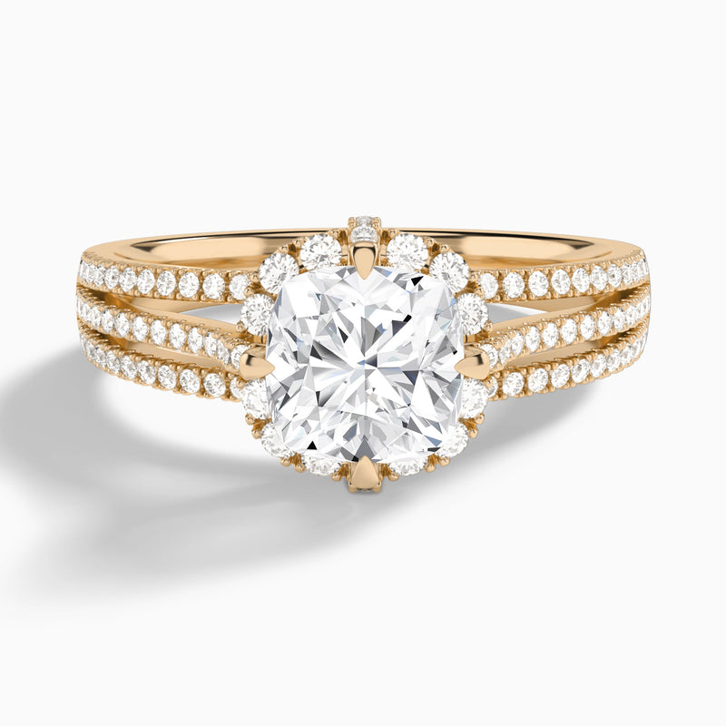 Cushion Split Shank Halo Lab Grown Diamond Engagement Ring In 14K Rose Gold - Lucenjuri