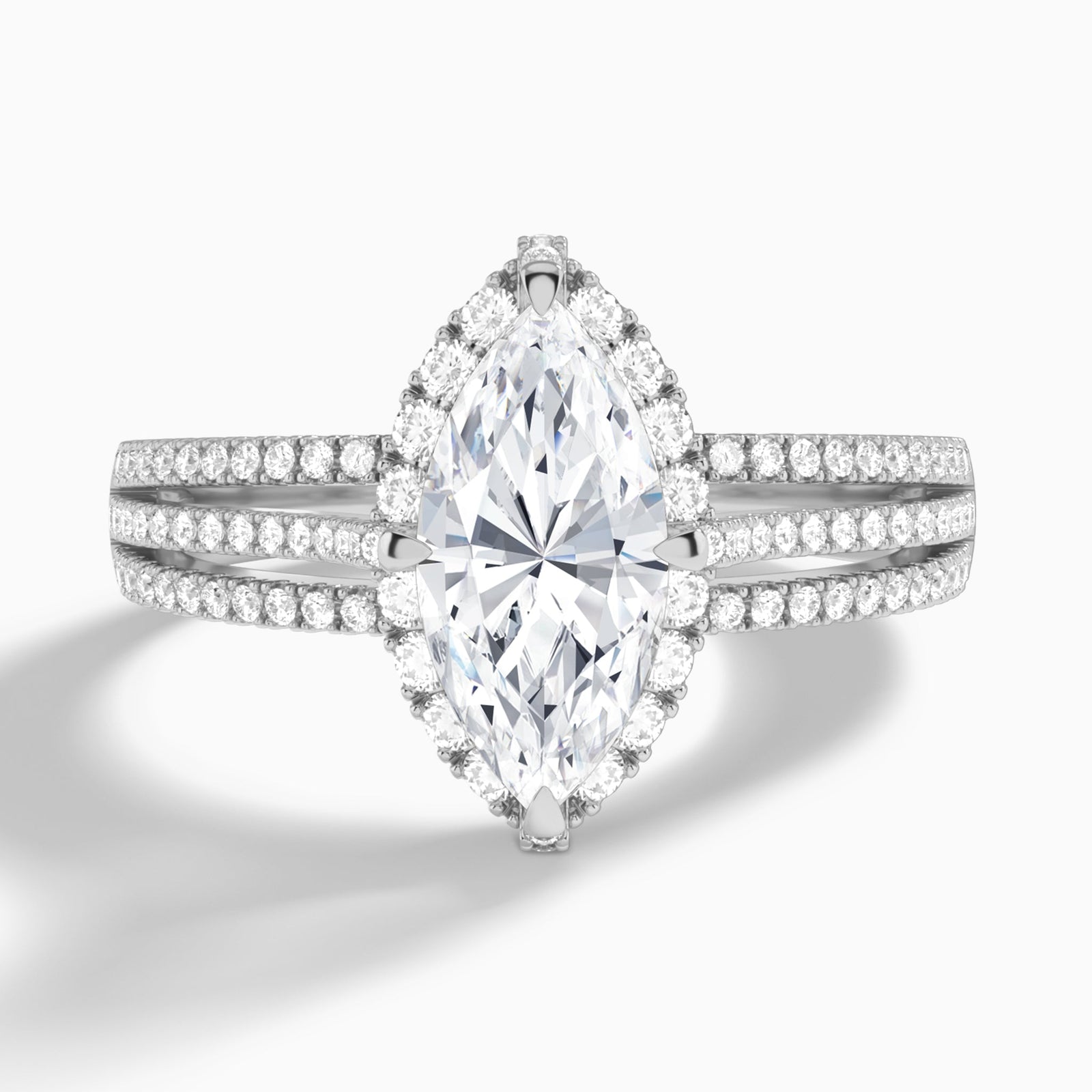 Marquise Split Shank Halo Lab Grown Diamond Engagement Ring In 14K White Gold - Lucenjuri