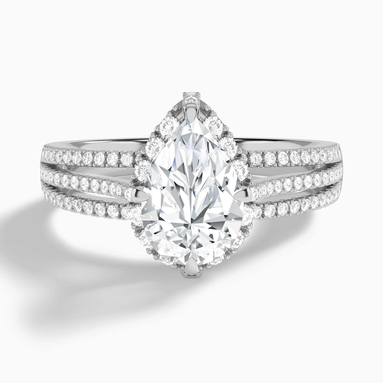 Pear Split Shank Halo Lab Grown Diamond Engagement Ring In 14K White Gold - Lucenjuri