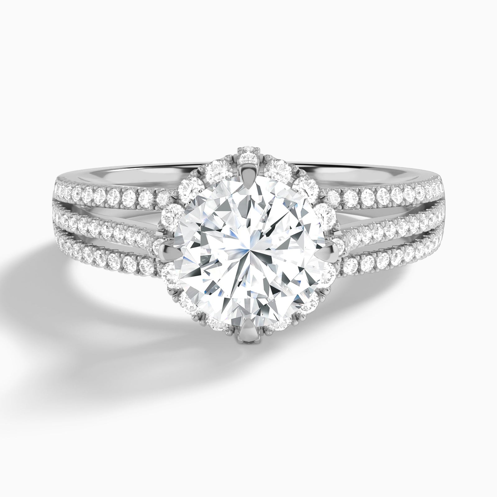 Round Split Shank Halo Lab Grown Diamond Engagement Ring In 18K White Gold - Lucenjuri