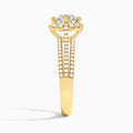 Cushion Split Shank Halo Lab Grown Diamond Engagement Ring In 14K Yellow Gold, Side View
