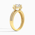 Oval Split Shank Halo Lab Grown Diamond Engagement Ring In 18K Yellow Gold, Angle View
