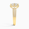Oval Split Shank Halo Lab Grown Diamond Engagement Ring In 18K Yellow Gold, Side View