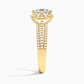 Radiant Split Shank Halo Lab Grown Diamond Engagement Ring In 18K Yellow Gold, Side View