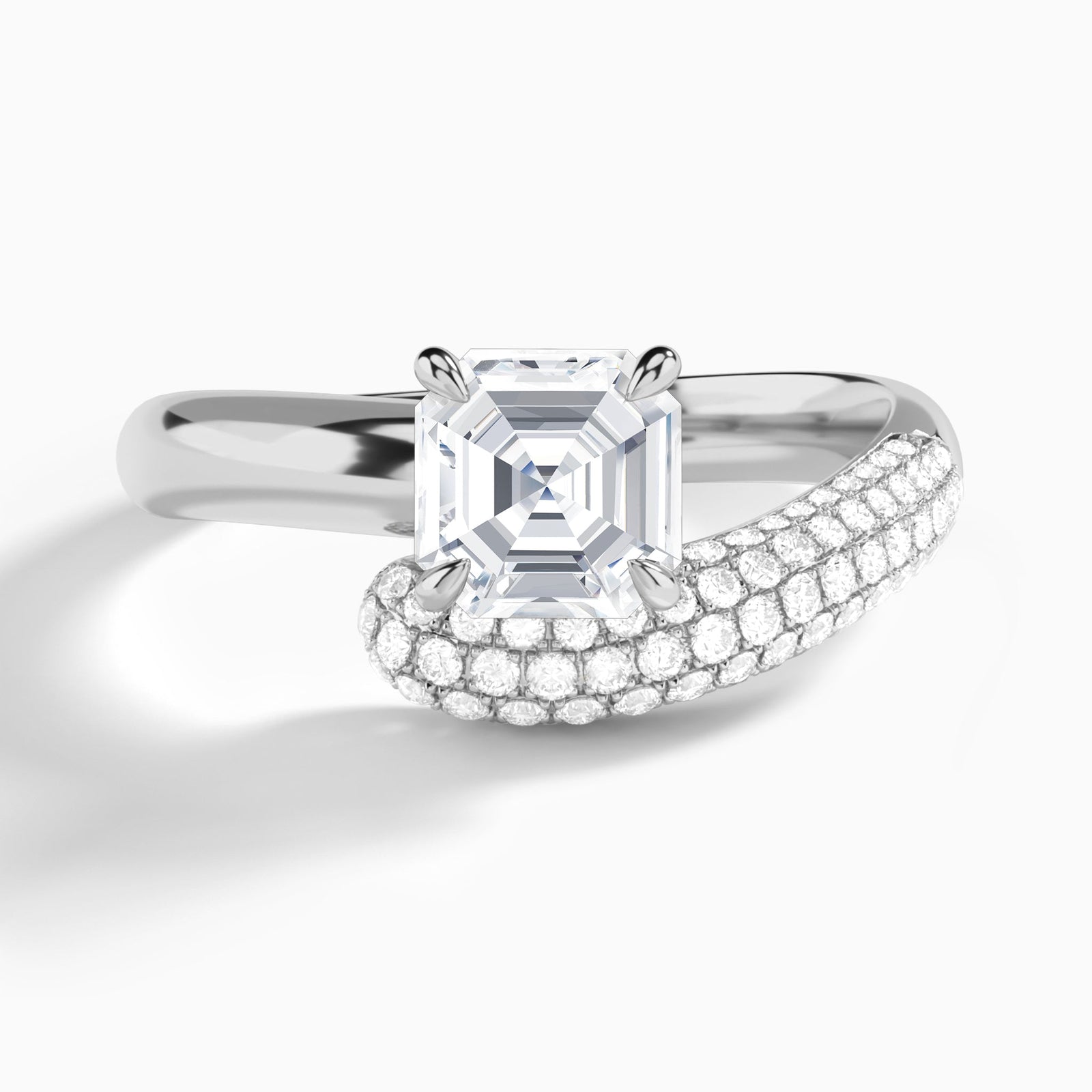 Asscher Alexa Luxe Pavé Lab Grown Diamond Engagement Ring In 18K White Gold - Lucenjuri