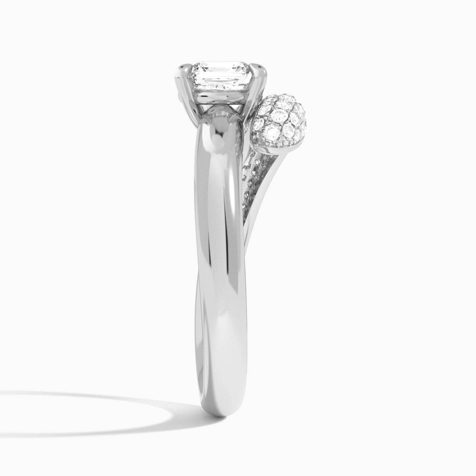 Asscher Alexa Luxe Pavé Lab Grown Diamond Engagement Ring In 18K White Gold, Side View