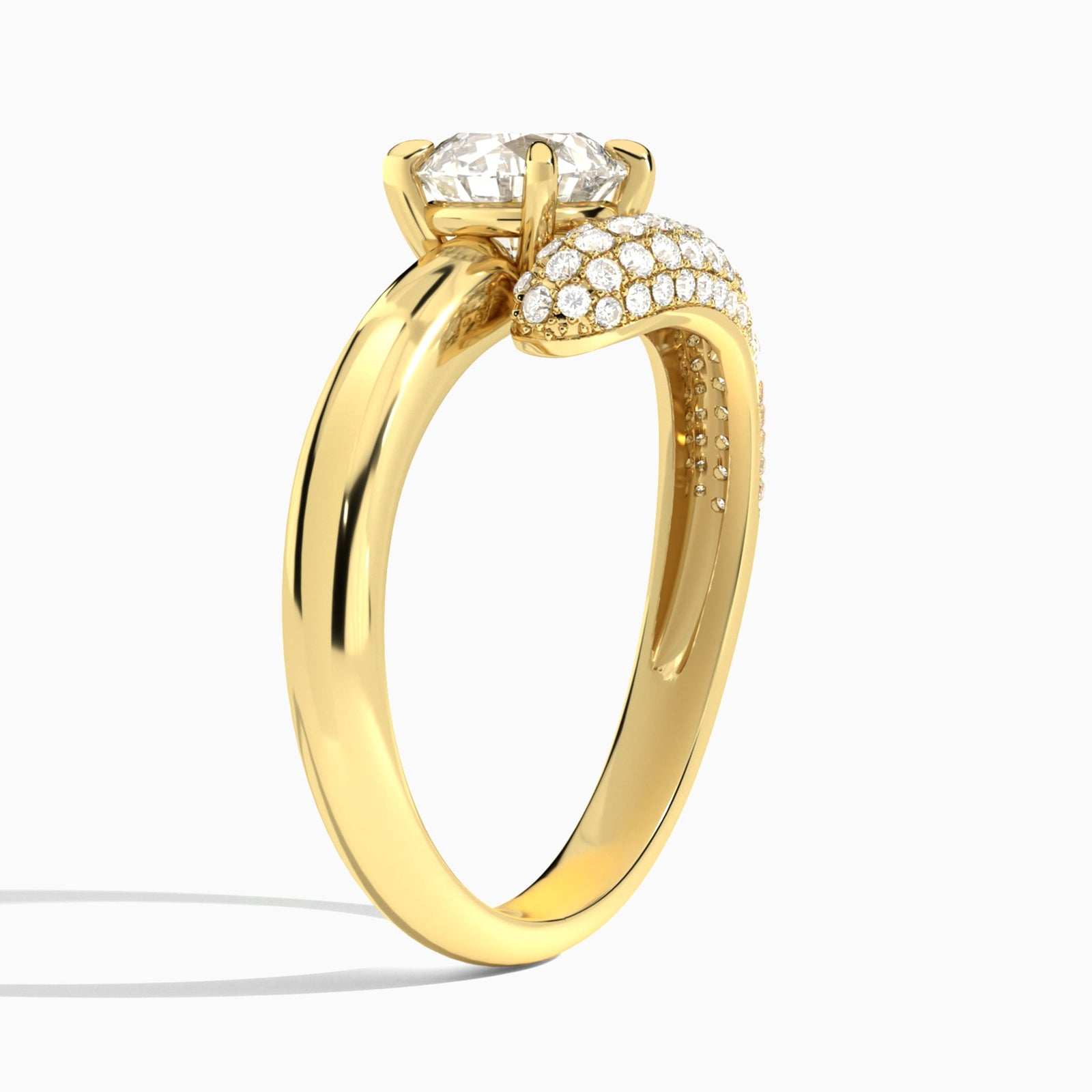 Round Alexa Luxe Pavé Lab Grown Diamond Engagement Ring In 18K Yellow Gold, Angle View
