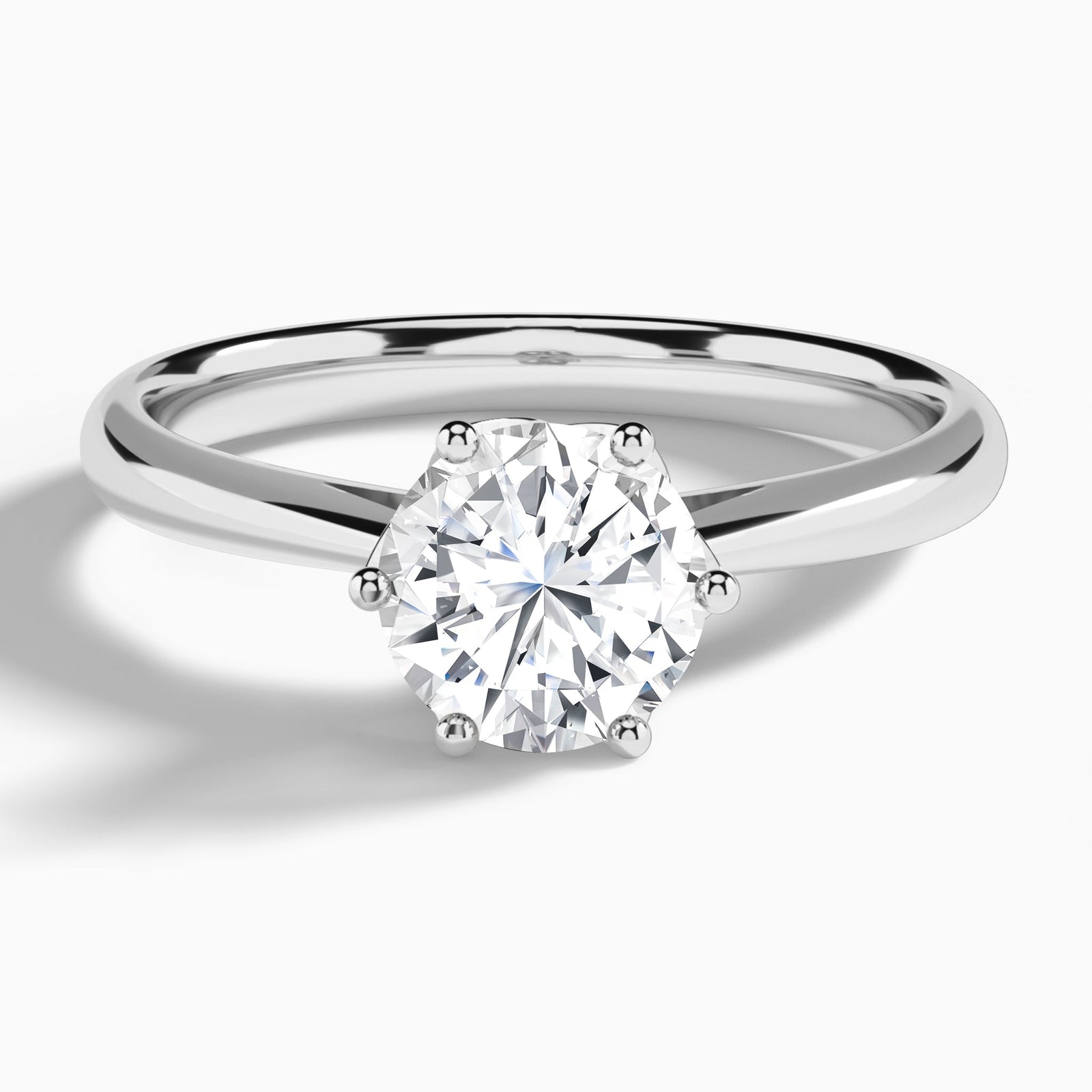 Round Petal Six-Prong Lab Diamond Engagement Ring In 14K White Gold - Lucenjuri