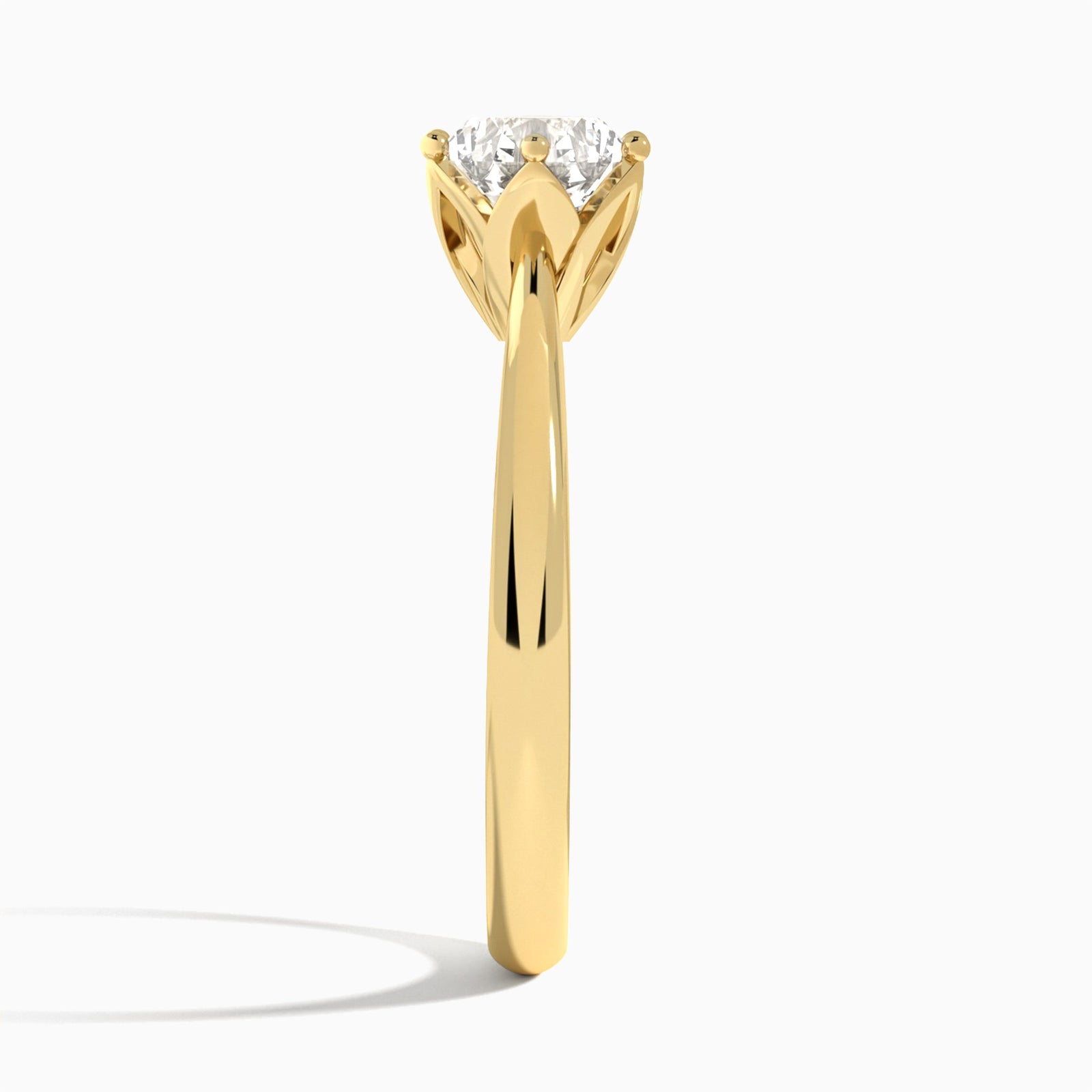 Round Petal Six-Prong Lab Diamond Engagement Ring In 14K Yellow Gold, Side View