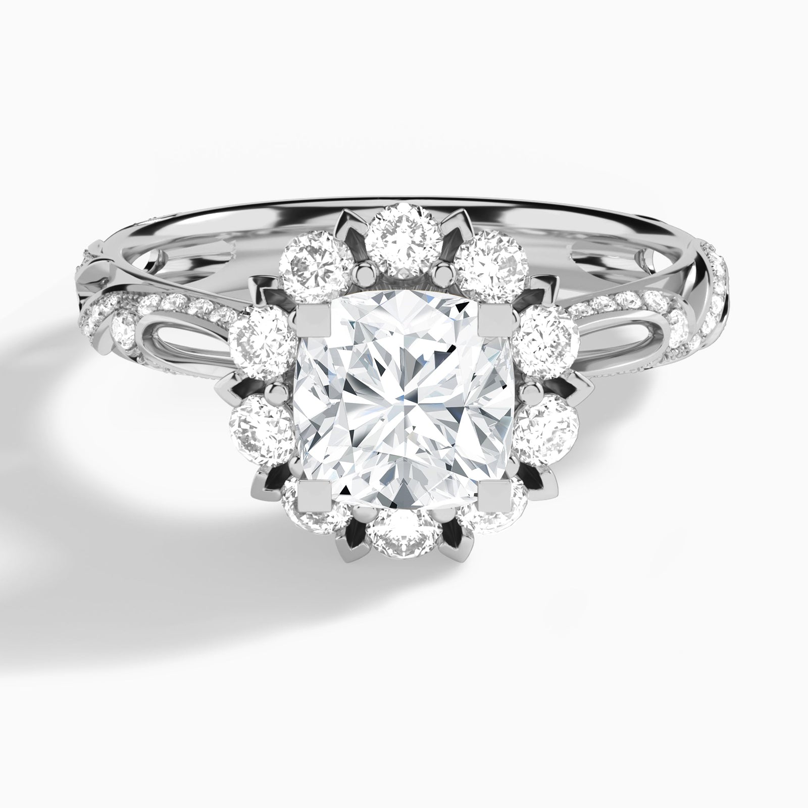 Cushion Majestic Bloom Lab Grown Diamond Engagement Ring In Platinum - Lucenjuri