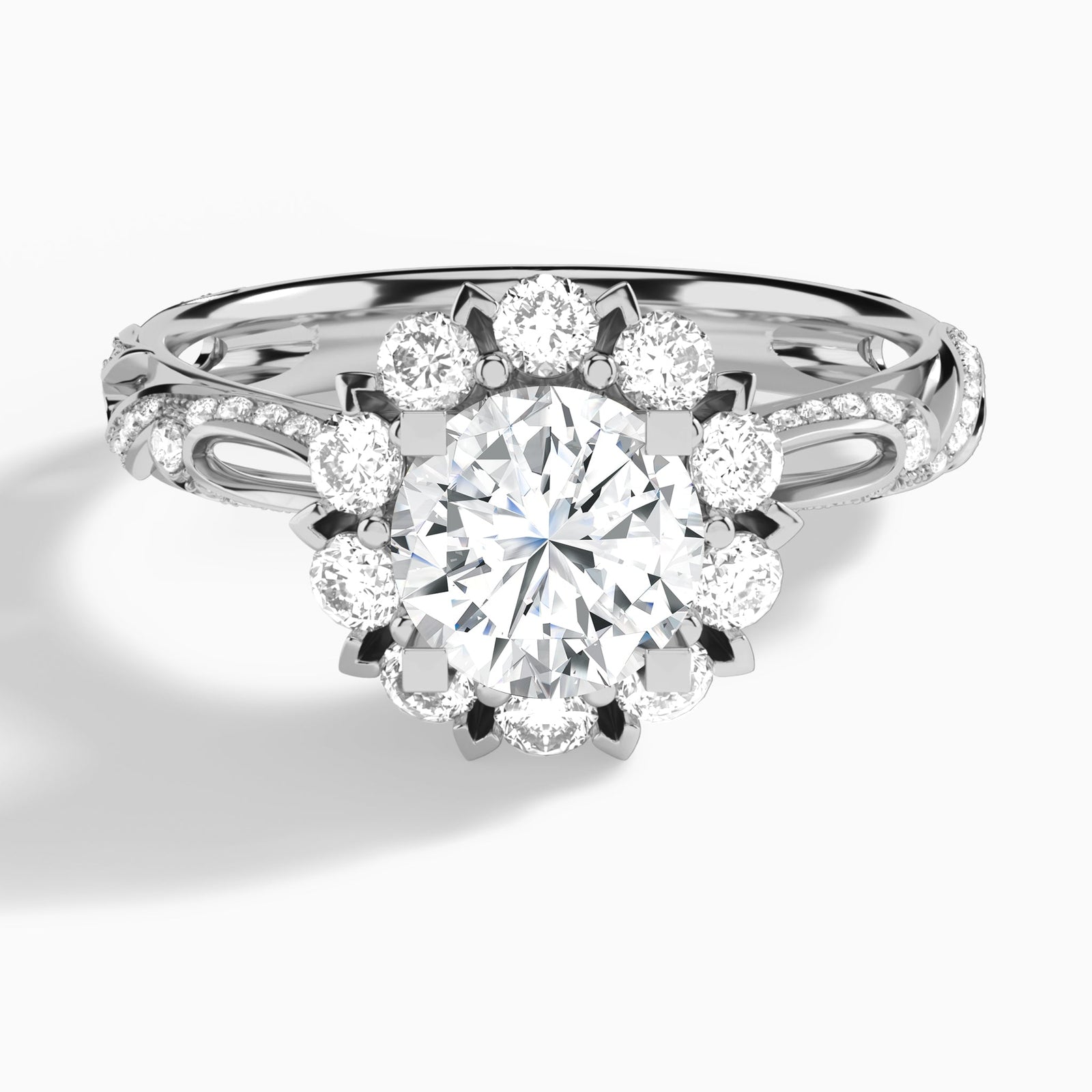 Round Majestic Bloom Lab Grown Diamond Engagement Ring In Platinum - Lucenjuri