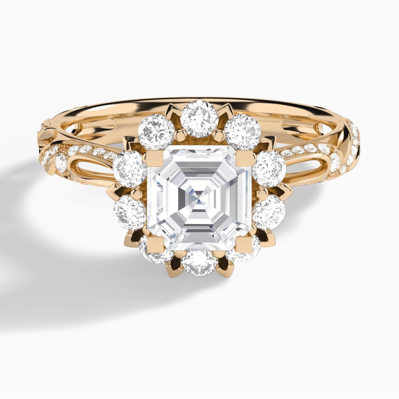 Asscher Majestic Bloom Lab Grown Diamond Engagement Ring In 14K Rose Gold - Lucenjuri