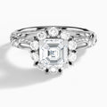 Asscher Majestic Bloom Lab Diamond Engagement Ring In 18K White Gold - Lucenjuri