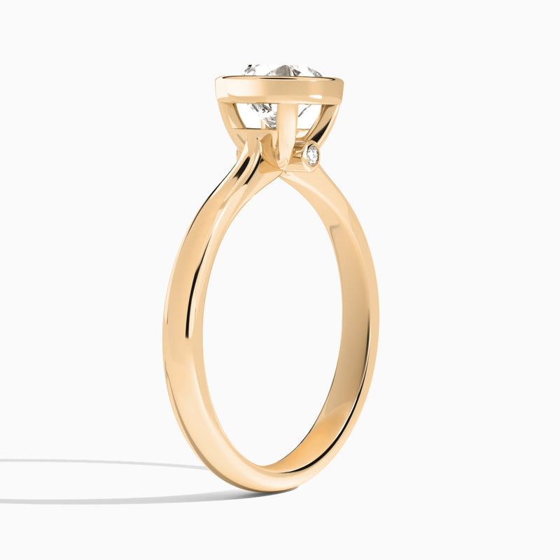 Round Classic Bezel Lab Grown Diamond Engagement Ring In 14K Rose Gold, Angle View