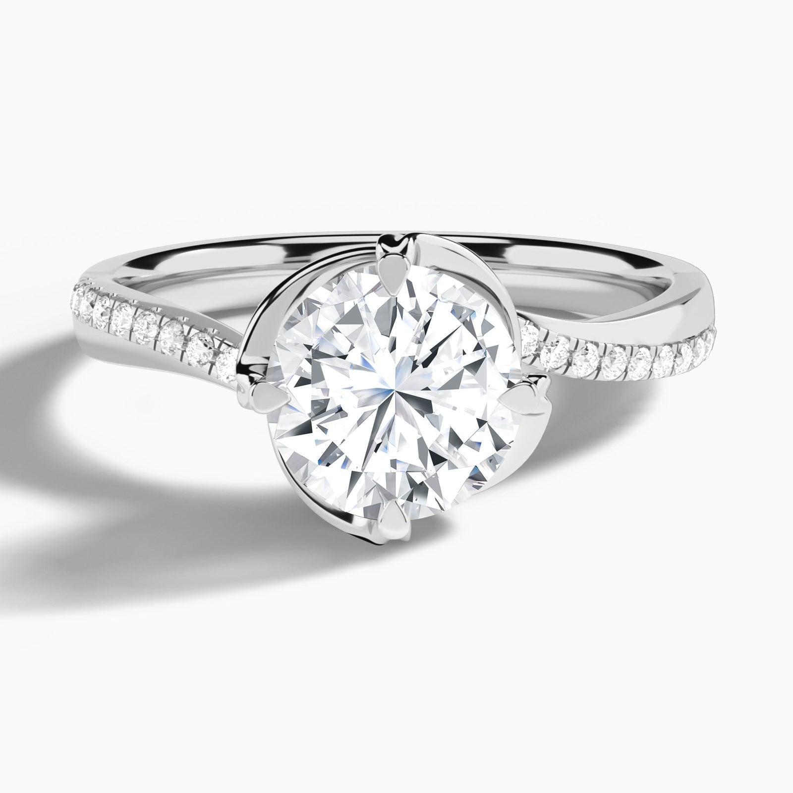 Round Amber Lab Grown Diamond Engagement Ring In 14K White Gold - Lucenjuri