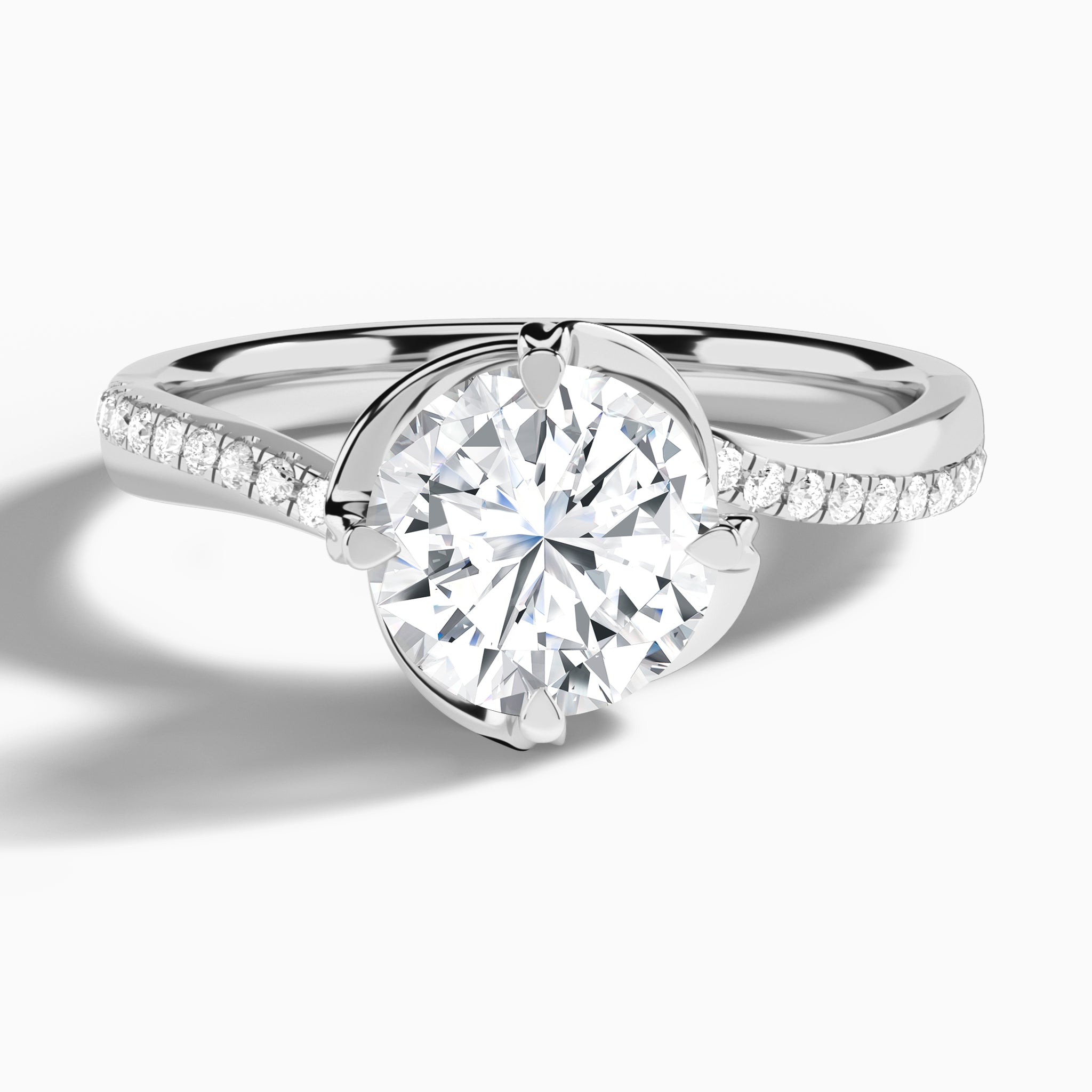 Round Amber Lab Grown Diamond Engagement Ring In 14K White Gold - Lucenjuri