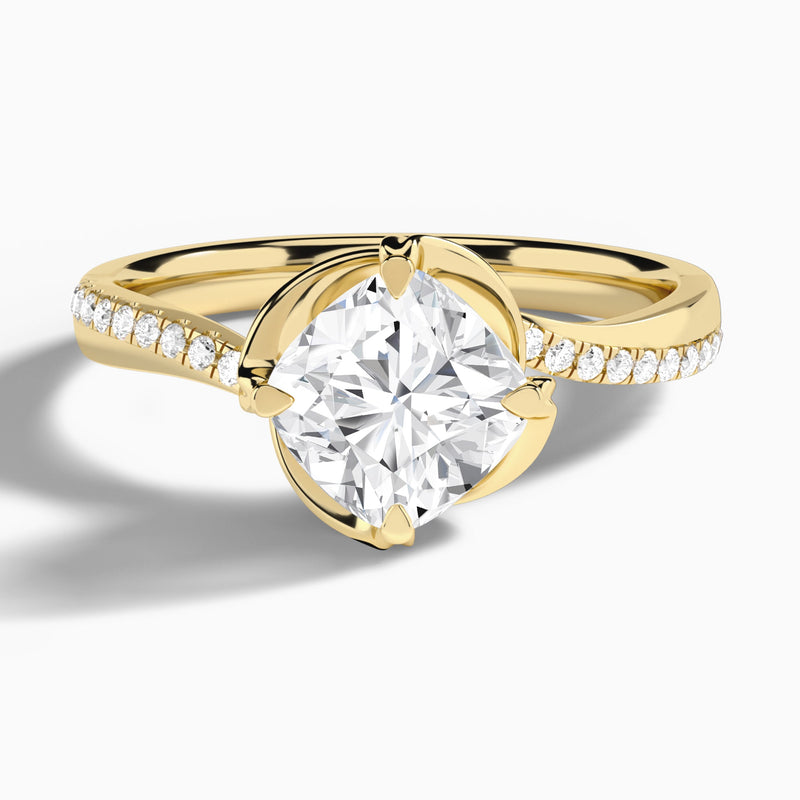 Cushion Amber Lab Grown Diamond Engagement Ring In 14K Yellow Gold - Lucenjuri