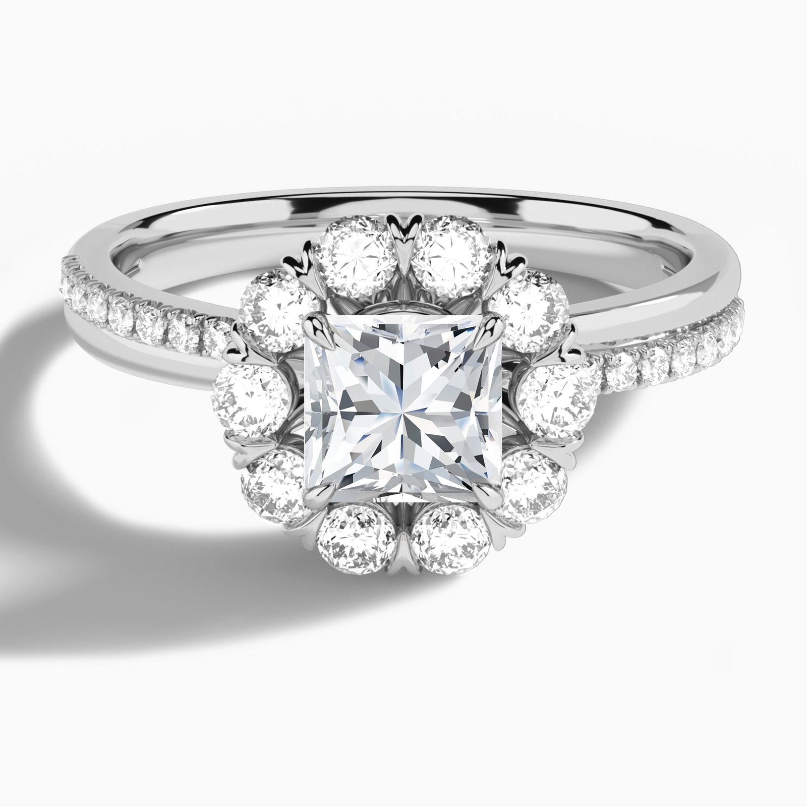 Princess Luxe Halo Lab Grown Diamond Engagement Ring In 18K White Gold - Lucenjuri