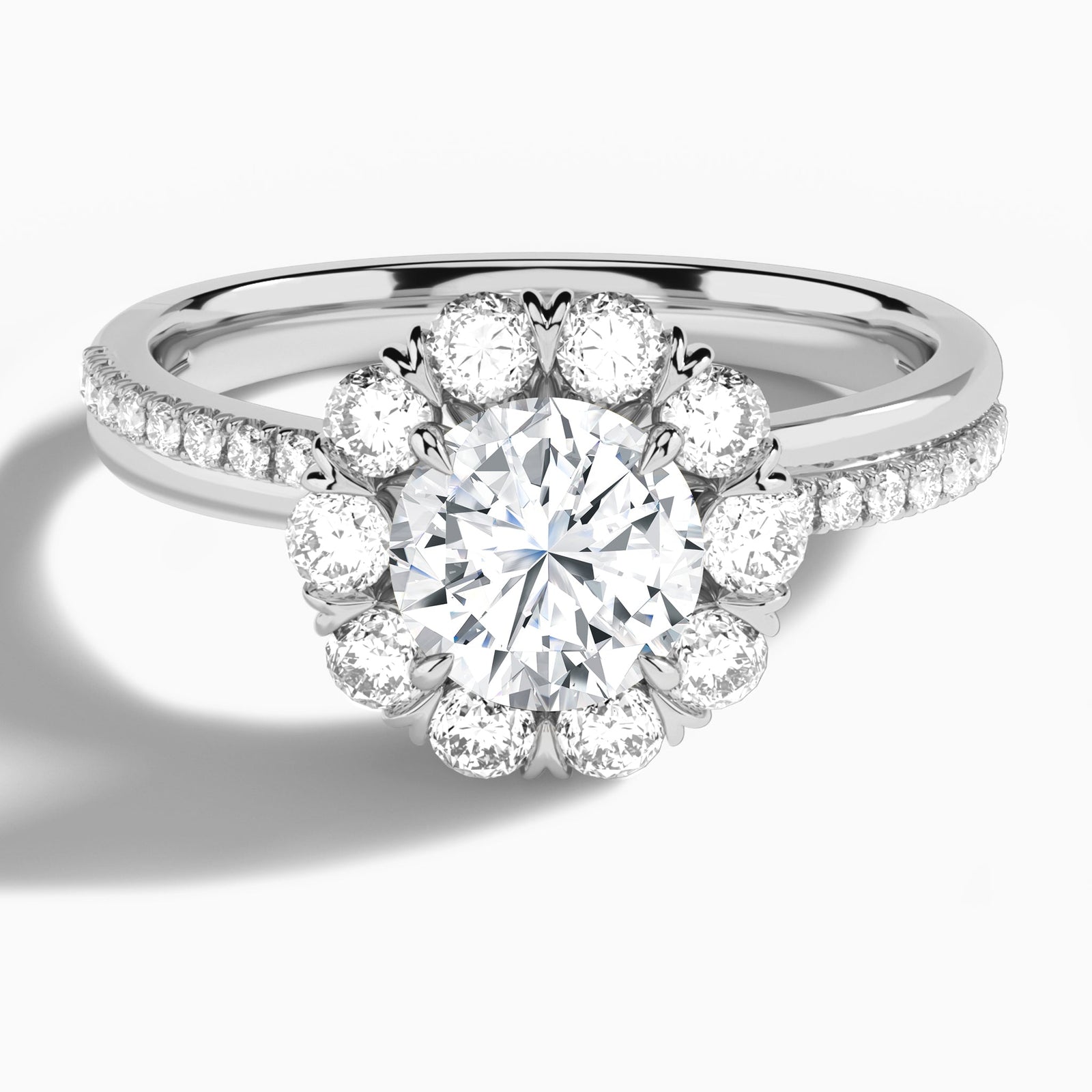 Round Luxe Halo Lab Grown Diamond Engagement Ring In 18K White Gold - Lucenjuri