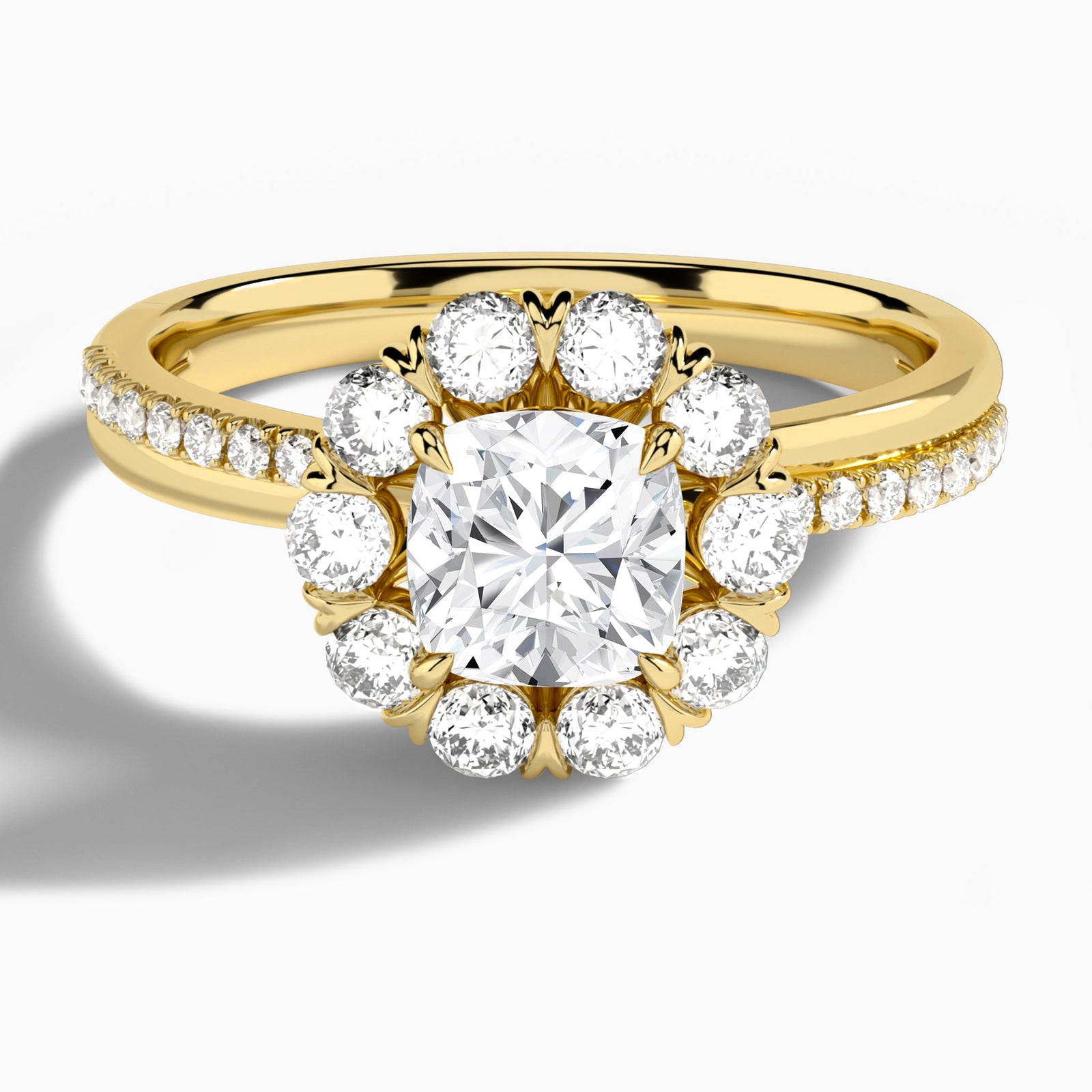 Cushion Luxe Halo Lab Grown Diamond Engagement Ring In 14K Yellow Gold - Lucenjuri
