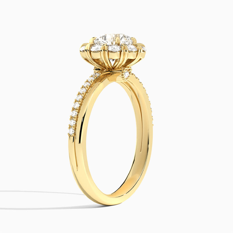 Cushion Luxe Halo Lab Grown Diamond Engagement Ring In 14K Yellow Gold, Angle View