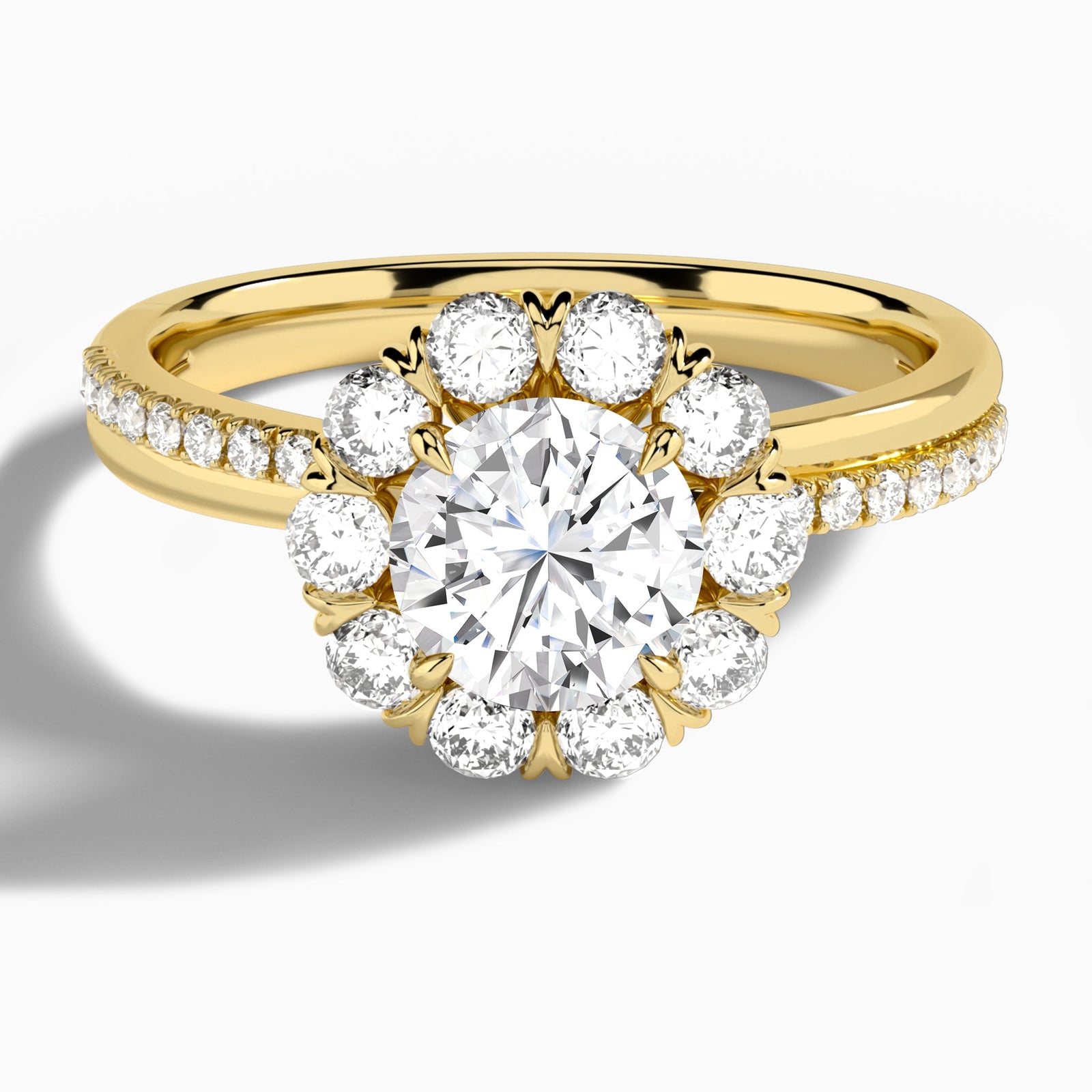 Round Luxe Halo Lab Grown Diamond Engagement Ring In 18K Yellow Gold - Lucenjuri