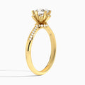 Round Accented Knife-Edge Lab Diamond Engagement Ring In 18K Yellow Gold, Angle View