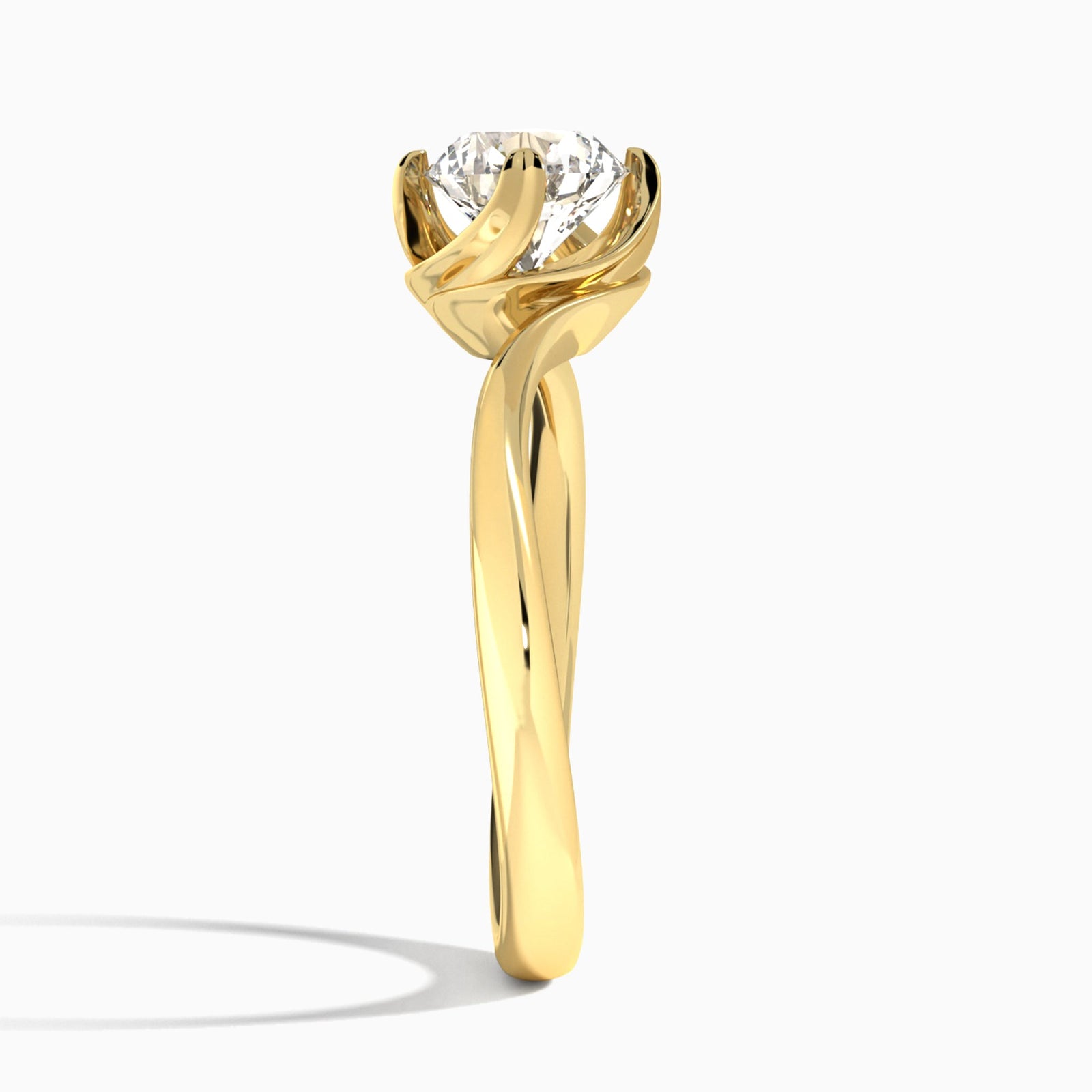Round Calla Solitaire Lab Grown Diamond Engagement Ring In 14K Yellow Gold, Side View
