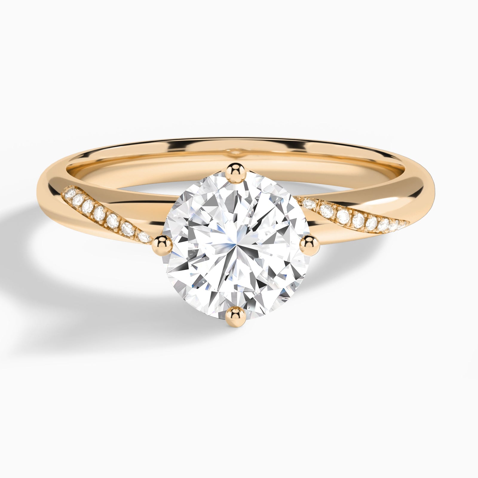 Round Accented Petal Four-Prong Lab Diamond Engagement Ring In 14K Rose Gold - Lucenjuri