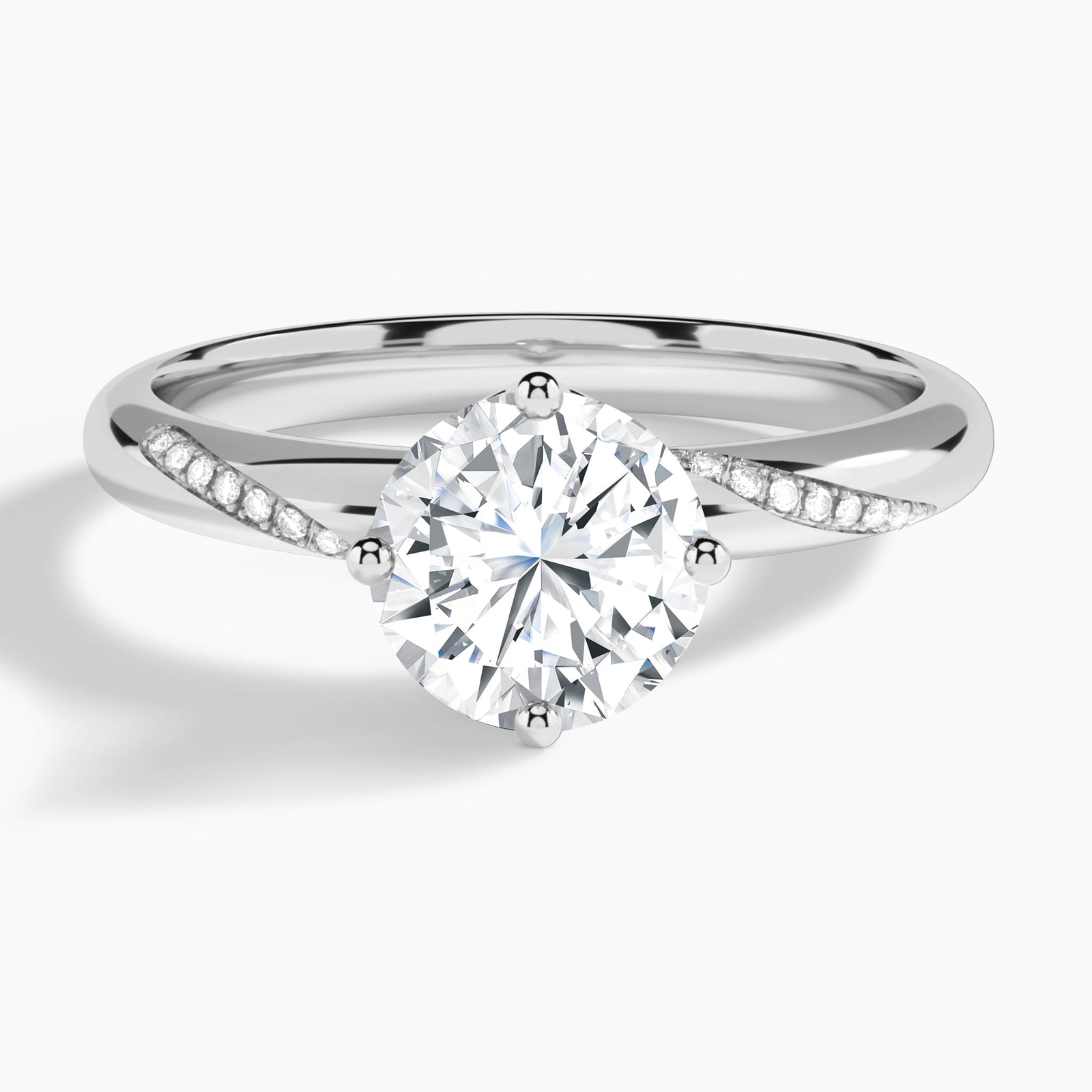 Round Accented Petal Four-Prong Lab Diamond Engagement Ring In 18K White Gold - Lucenjuri