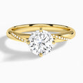 Round Accented Petal Four-Prong Lab Diamond Engagement Ring In 14K Yellow Gold - Lucenjuri