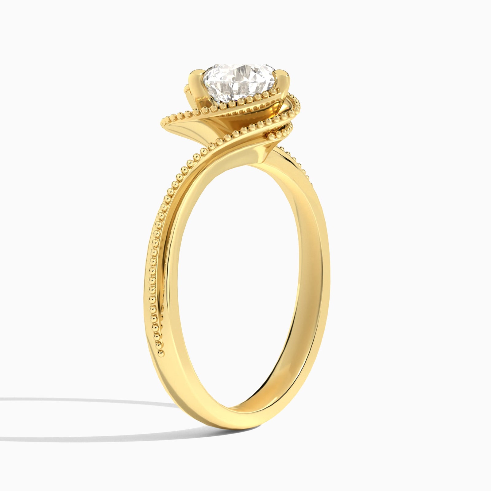 Round Paloma Lab Grown Diamond Engagement Ring In 14K Yellow Gold, Angle View
