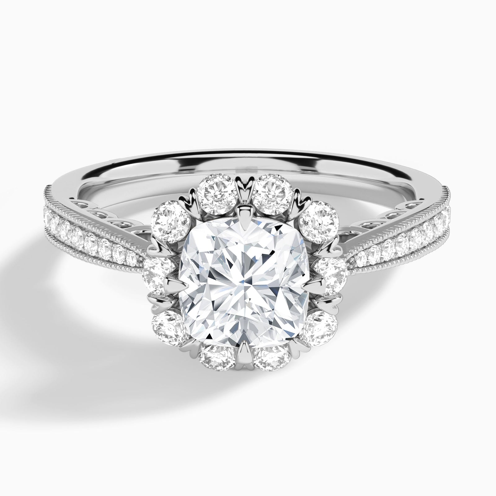 Cushion Luxe Daphne Lab Grown Diamond Engagement Ring In 14K White Gold - Lucenjuri