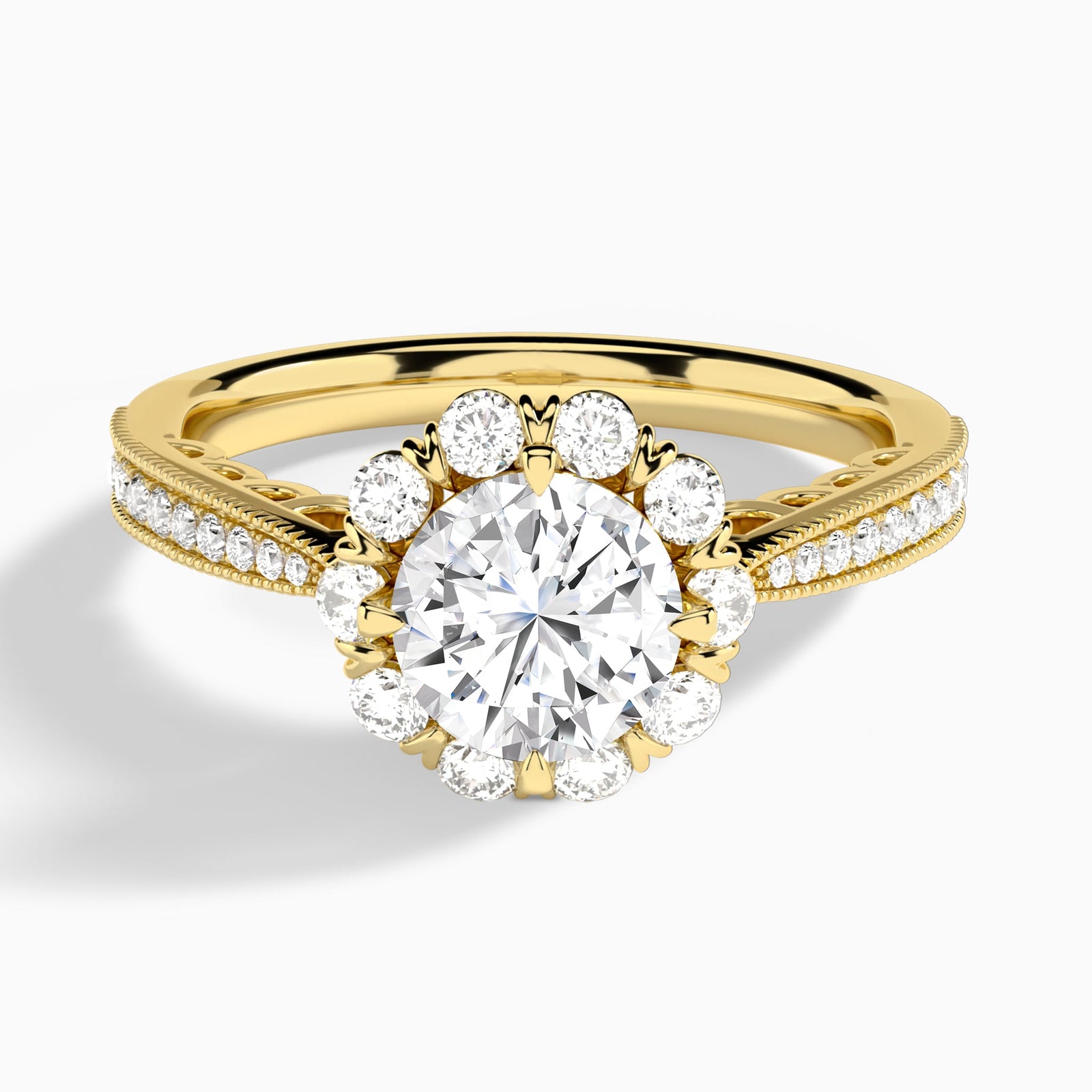 Round Luxe Daphne Lab Grown Diamond Engagement Ring In 18K Yellow Gold - Lucenjuri
