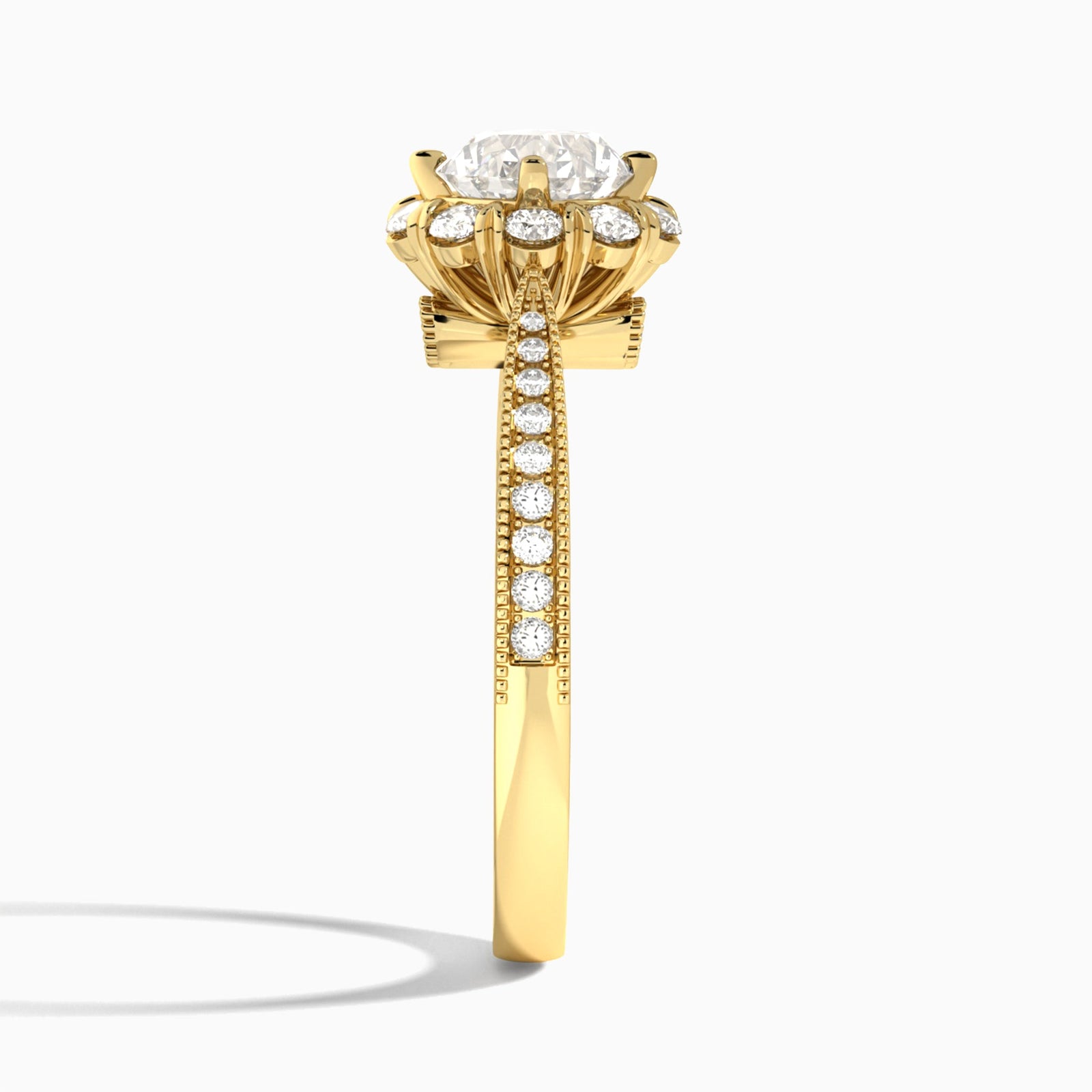 Round Luxe Daphne Lab Grown Diamond Engagement Ring In 18K Yellow Gold, Side View