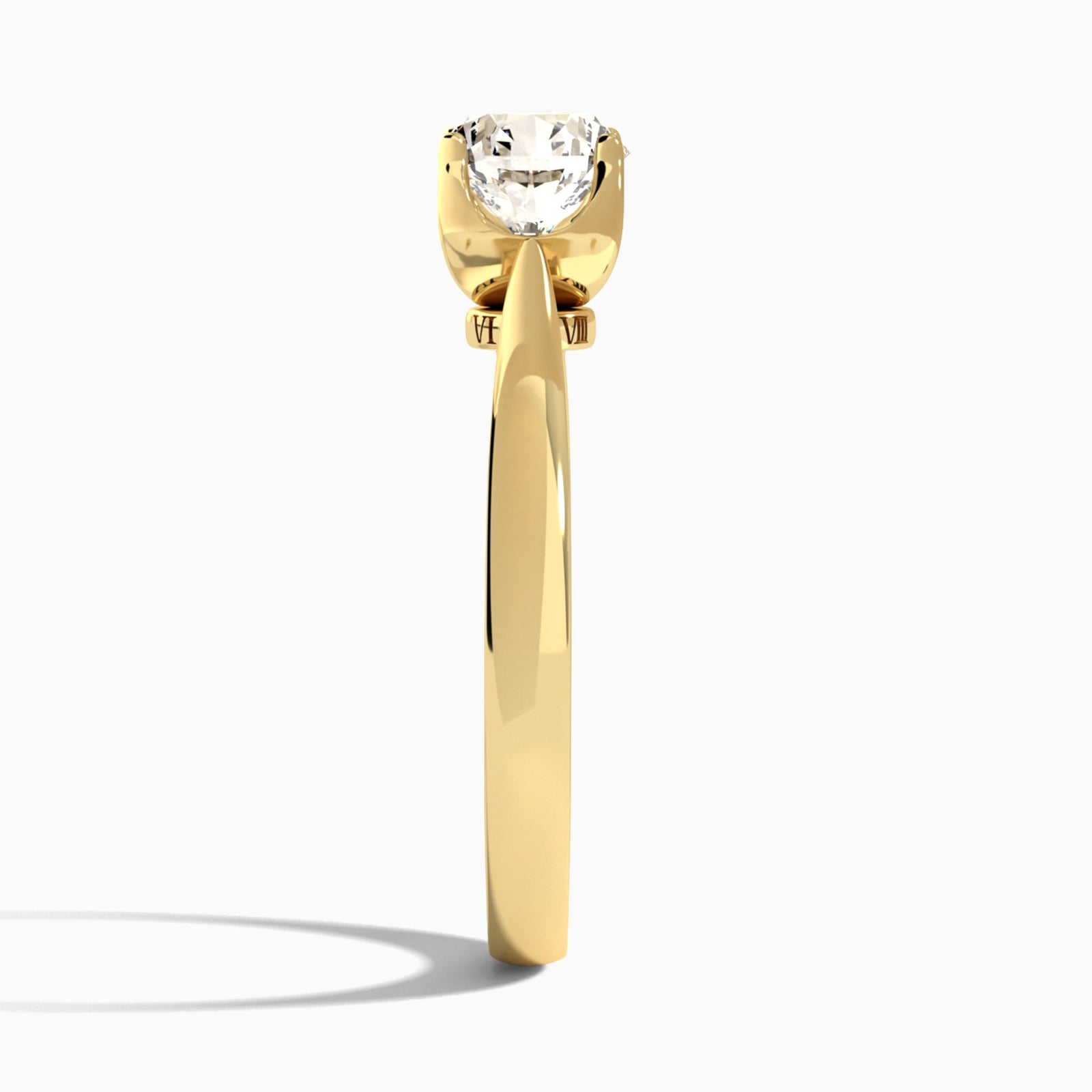 Round Petite Romeo Solitaire Lab Diamond Engagement Ring In 18K Yellow Gold, Side View