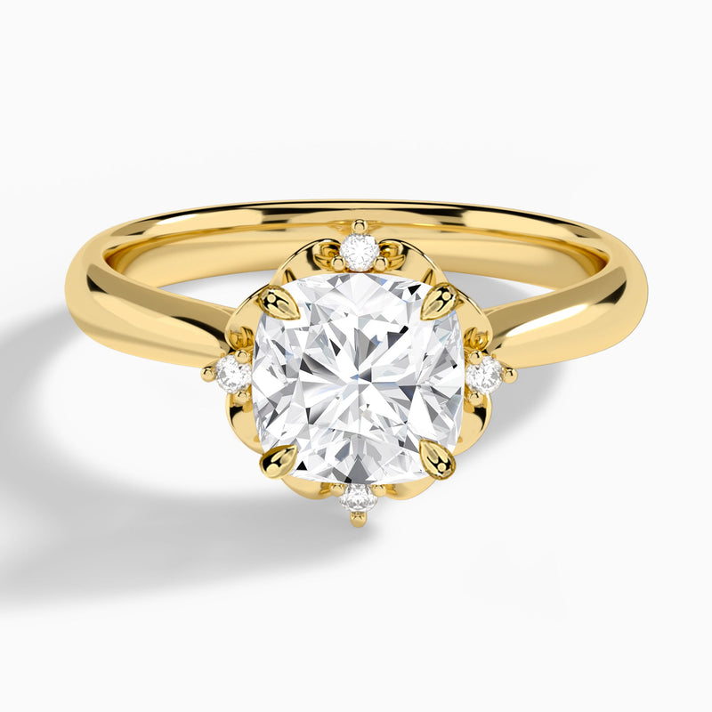 Cushion Heart of Petals Lab Diamond Engagement Ring In 14K Yellow Gold - Lucenjuri