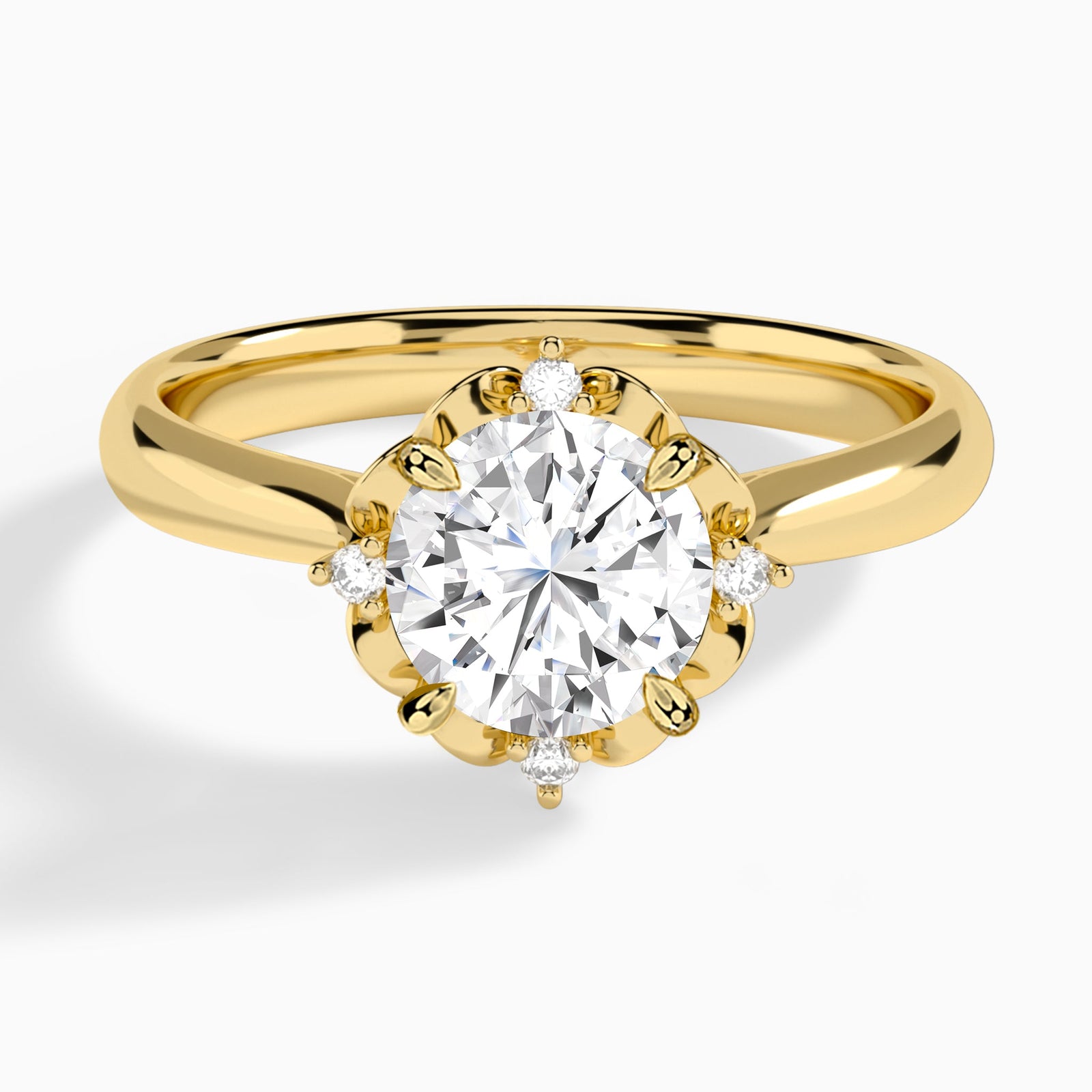 Round Heart of Petals Lab Diamond Engagement Ring In 14K Yellow Gold - Lucenjuri
