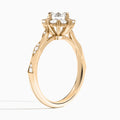 Round Adorned Faceted Lab Diamond Engagement Ring In 14K Rose Gold, Angle View