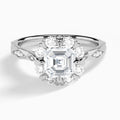 Asscher Adorned Faceted Lab Diamond Engagement Ring In 18K White Gold - Lucenjuri