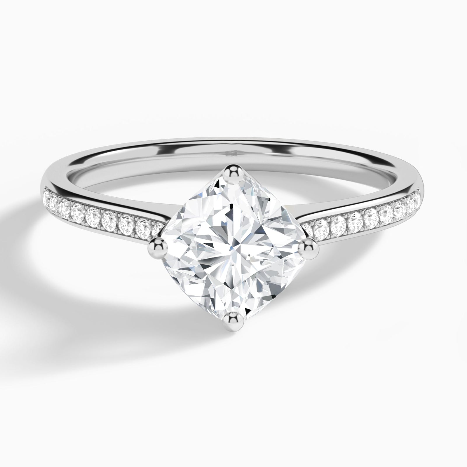 Cushion Ariel Lab Grown Diamond Engagement Ring In 18K White Gold - Lucenjuri