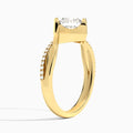 Round Twirled Embrace Lab Diamond Engagement Ring In 14K Yellow Gold, Angle View