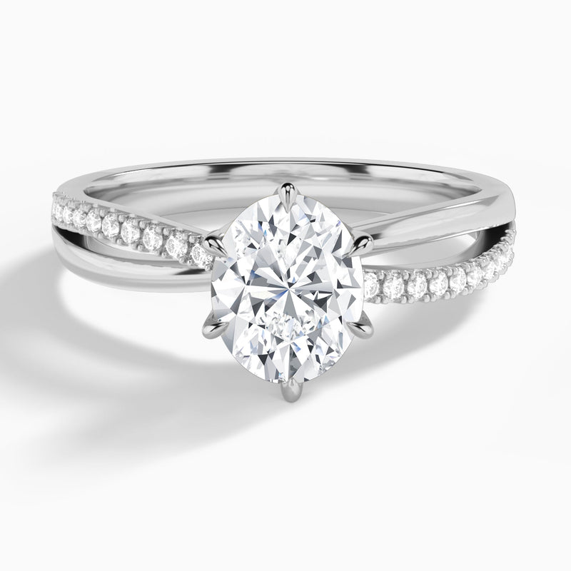 Oval Accents Lab Grown Diamond Engagement Ring In 14K White Gold - Lucenjuri