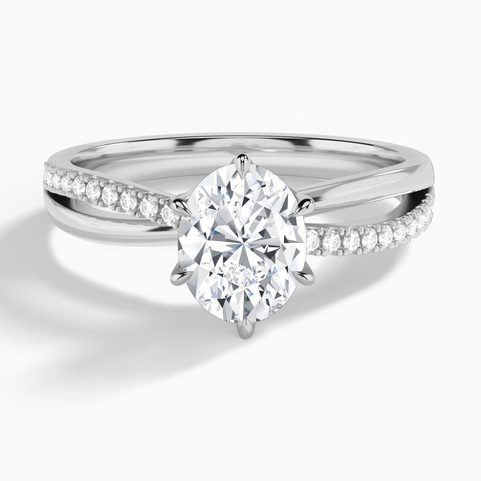 Oval Accents Lab Grown Diamond Engagement Ring In 14K White Gold - Lucenjuri