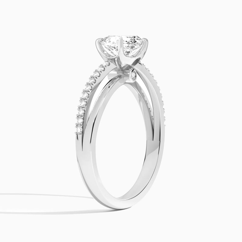 Oval Accents Lab Grown Diamond Engagement Ring In 14K White Gold, Angle View