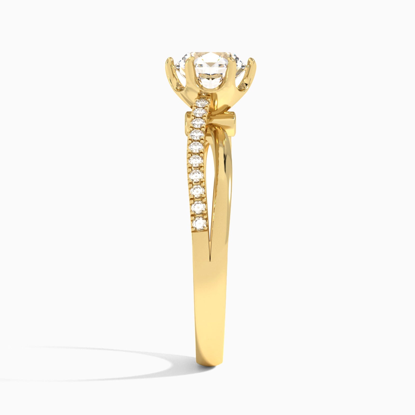 Round Accents Lab Grown Diamond Engagement Ring In 14K Yellow Gold, Side View