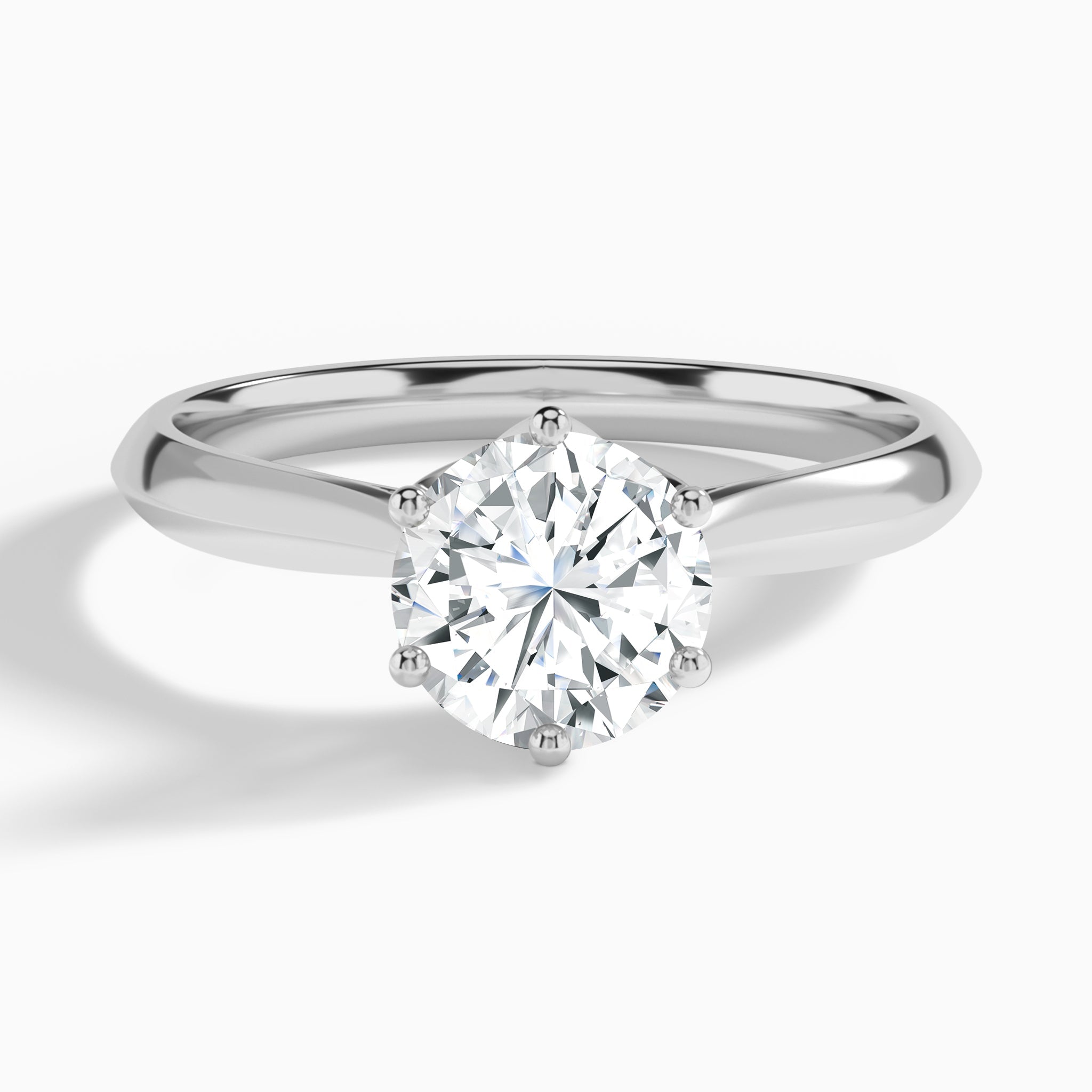 Round Six-Prong Petal Lab Diamond Engagement Ring In 14K White Gold - Lucenjuri